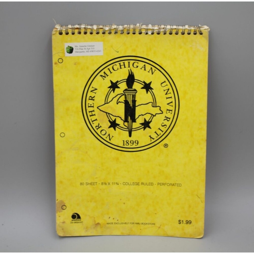 Northern Michigan University Notebook Vintage Yellow Ampad Top College Ruled